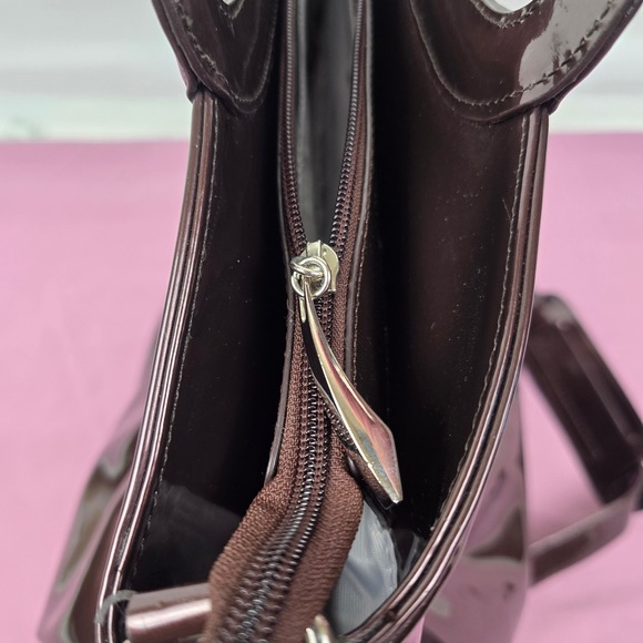 Beijo Luxe Metallic Bronze Patent Pleated Satchel Handbag Crossbody Bag Large - Picture 14 of 16